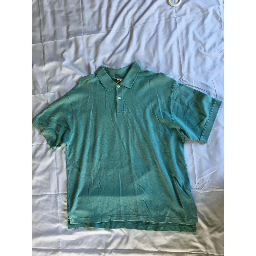 LL Bean Polo Shirt Mens Large Teal Green Pique Knit‎ Short Sleeve Golf Classic - Picture 3 of 12